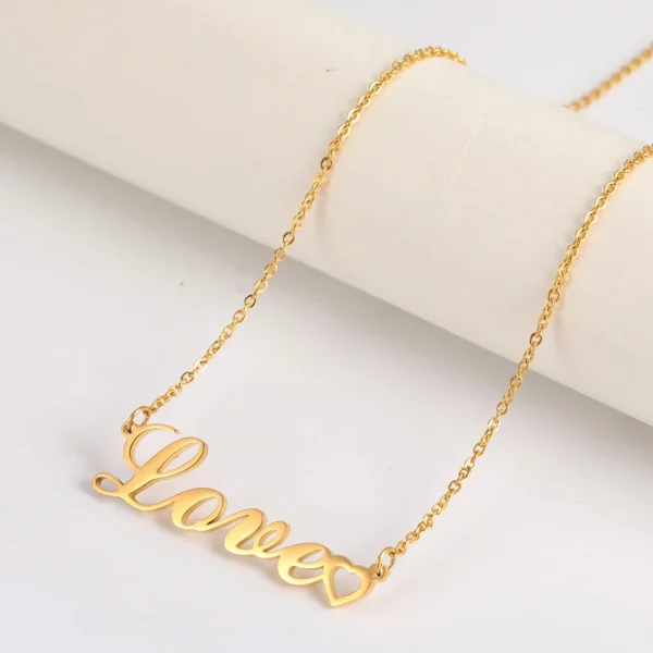 Collier pendentif coeur en acier inoxydable pour homme et femme, bijoux de mode, amour, ancienne lettre anglaise. – Image 2