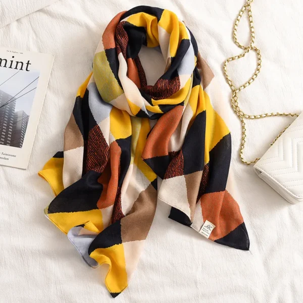 Châle Pashmina en Coton à Carreaux pour Femme, Foulard Imprimé, Étoles de Plage, Design de Luxe. – Image 2