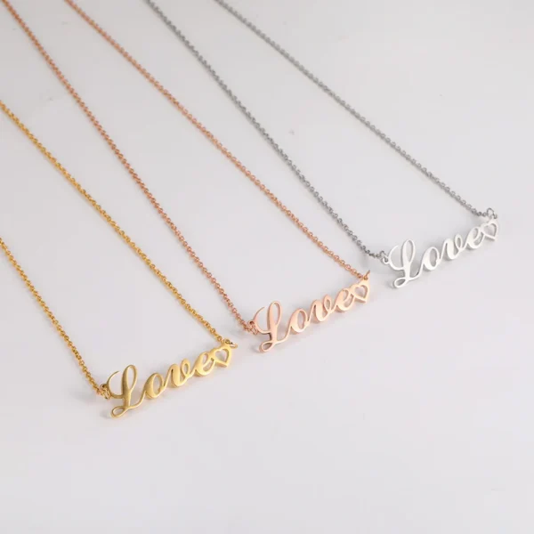 Collier pendentif coeur en acier inoxydable pour homme et femme, bijoux de mode, amour, ancienne lettre anglaise. – Image 4