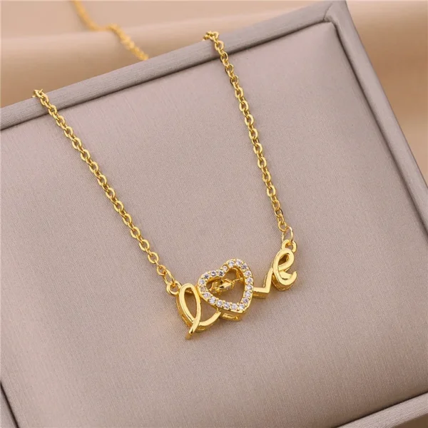Collier avec pendentif en forme de cœur et de lettre d'amour pour femmes, bijou de couleur or, chaîne de clavicule, romantique, pour fête de mariage