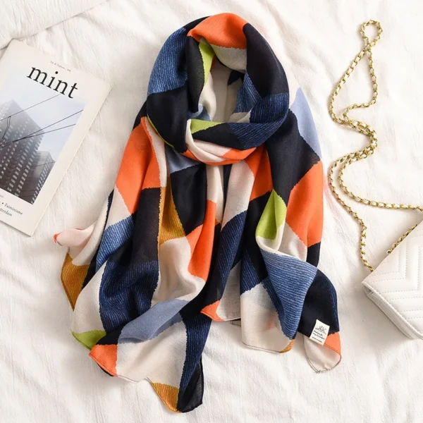 Châle Pashmina en Coton à Carreaux pour Femme, Foulard Imprimé, Étoles de Plage, Design de Luxe. – Image 3
