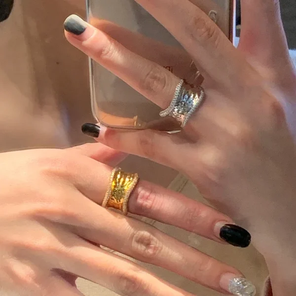 Bilandi-Bagues ouvertes géométriques pour femmes, bijoux modernes, fouet senior, en verre plaqué argent, 2023 – Image 2