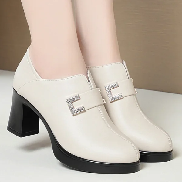 Chaussures en cuir souple polyvalentes pour femmes, chaussures à plateforme imperméables, bouche profonde élégante, talons aiguilles, robe d'affaires de bureau, printemps, automne – Image 5