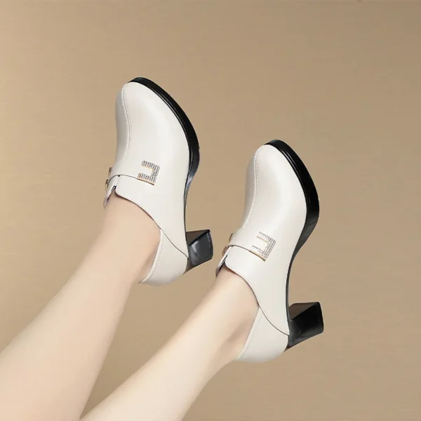 Chaussures en cuir souple polyvalentes pour femmes, chaussures à plateforme imperméables, bouche profonde élégante, talons aiguilles, robe d'affaires de bureau, printemps, automne – Image 3