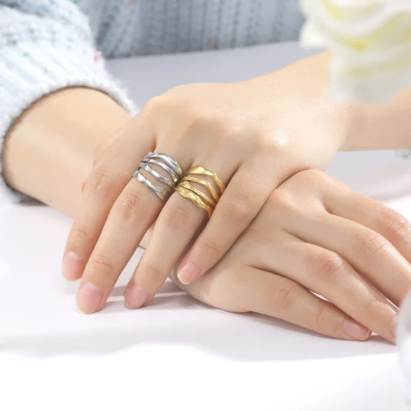 Bagues ouvertes en acier inoxydable pour femmes, coeur géométrique, réglable, esthétique, bijoux de fête. – Image 6