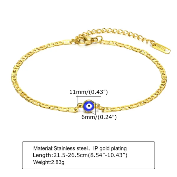 Bracelets de cheville à breloques œil bleu pour femme, bijoux en acier inoxydable, amulette pieds nus, document doré, plat Marina, nouveau – Image 6
