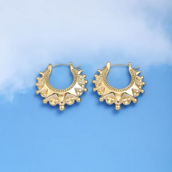 Boucles d'oreilles créoles géométriques en acier inoxydable plaqué or pour dames, clou en forme de U, bijoux charmants, cadeau complexe – Image 2