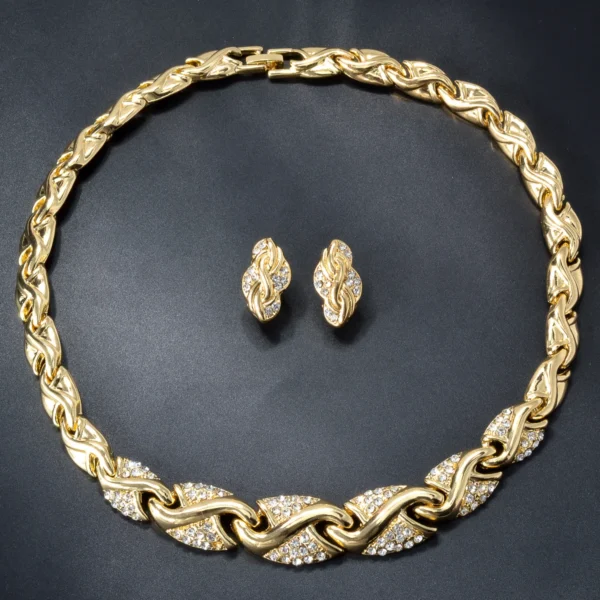 Zea51.4-Ensemble de bijoux en forme de S pour femmes, collier, bracelet, bague, haute qualité, plaqué or 18 carats – Image 2