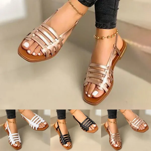 Sandales romaines ajourées pour femmes, chaussures de plage ouvertes, style gladiateur, grande taille 35-43, été