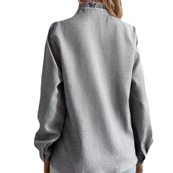 Chemise à manches longues pour femme, haut boutonné, bord à volants, transfrontalier. – Image 5