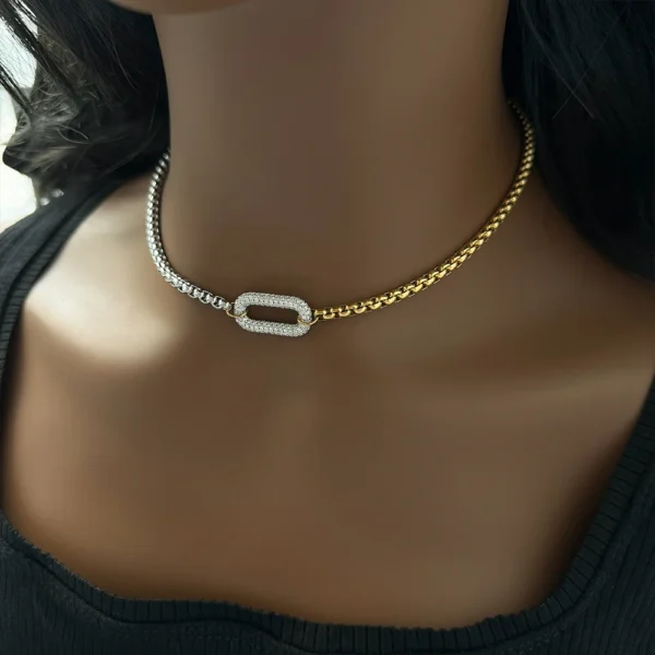 Collier en acier inoxydable plaqué or 18 carats, bijoux de créateur de mode, pendentif multicouche, 2 tons, nar, étanche, YFino 51, 2024 – Image 3