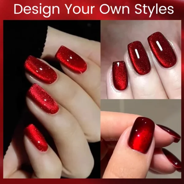 Vernis à ongles gel magnétique UR SUGAR 15 ml Winter Red Shine Cat – Paillettes rouges étincelantes, semi-permanent, couche de finition à tremper – Image 5