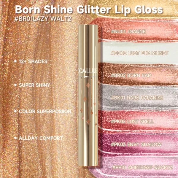 FOCALLURE Brillant à Lèvres Glitter Waterproof Longue Tenue Rouge à Lèvres Liquide Hydratant Surface Miroir Lèvres Maquillage Cosmétiques – Image 2