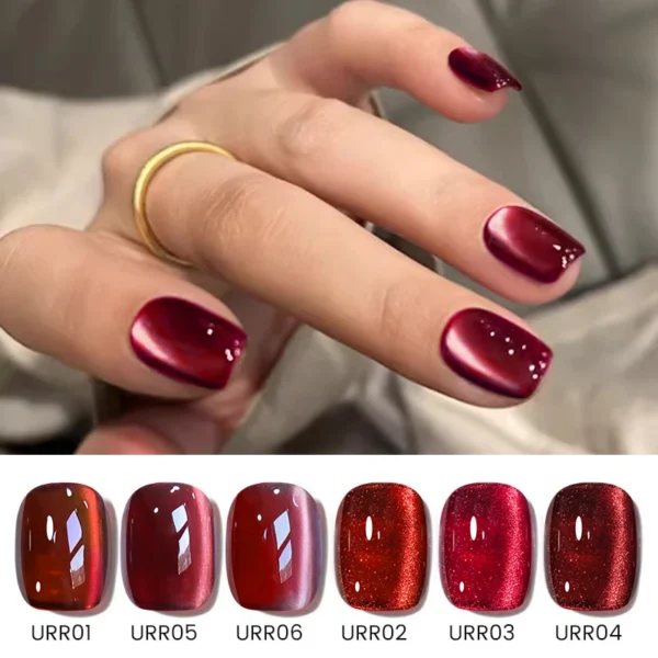 Vernis à ongles gel magnétique UR SUGAR 15 ml Winter Red Shine Cat – Paillettes rouges étincelantes, semi-permanent, couche de finition à tremper – Image 4