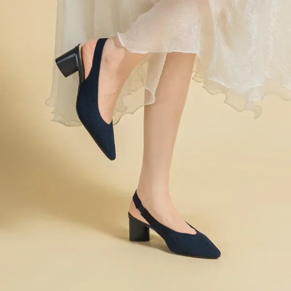 Chaussures à talons hauts en maille respirante pour femmes, chaussures à talons épais pointus, escarpins coordonnants, chaussures professionnelles, document solide, mode estivale – Image 4