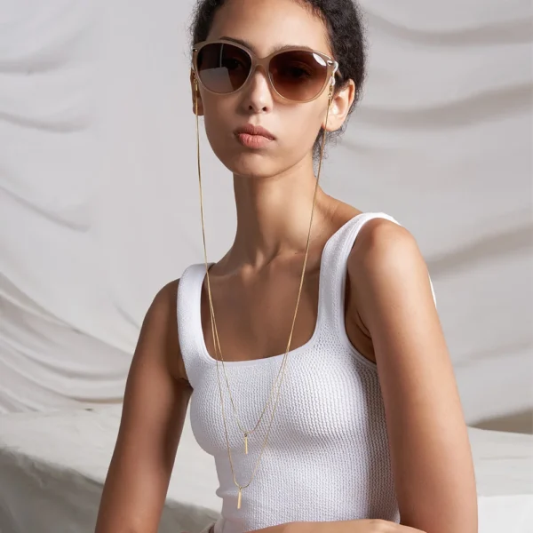 Enfashion-Collier de masque de bar pour femme, collier de lunettes de document en or, acier inoxydable, bijoux fantaisie, fête, P213218 – Image 3