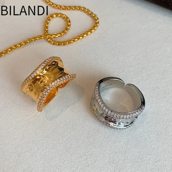 Bilandi-Bagues ouvertes géométriques pour femmes, bijoux modernes, fouet senior, en verre plaqué argent, 2023 – Image 5