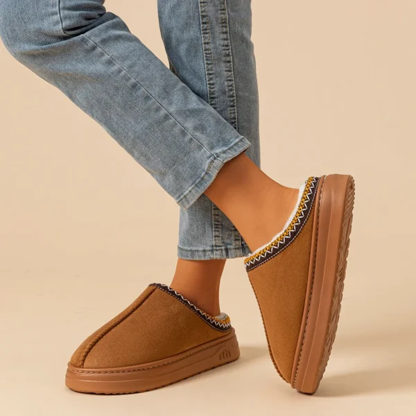 Chaussons en peluche pour femmes et hommes, fourrure floue, semelle souple anti-brûlure, extérieur, intérieur. – Image 3
