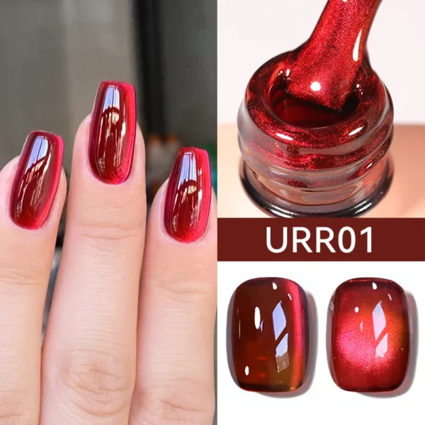 Vernis à ongles gel magnétique UR SUGAR 15 ml Winter Red Shine Cat – Paillettes rouges étincelantes, semi-permanent, couche de finition à tremper