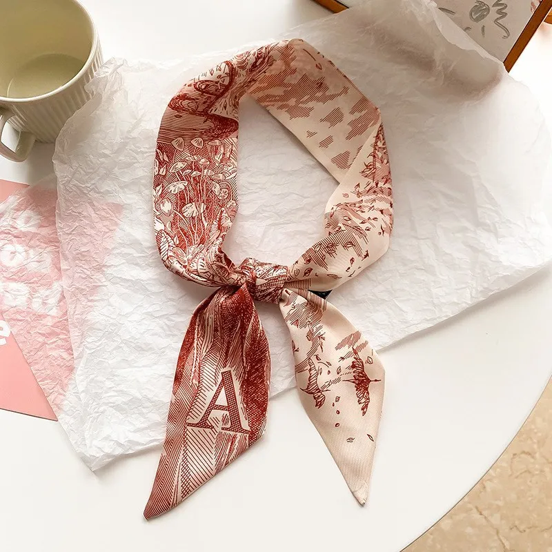 Longue écharpe double face pour femme, style croquis, modèle élancé, bandeau pour cheveux, streamer tout match, tempérament, 26 lettres – Image 3