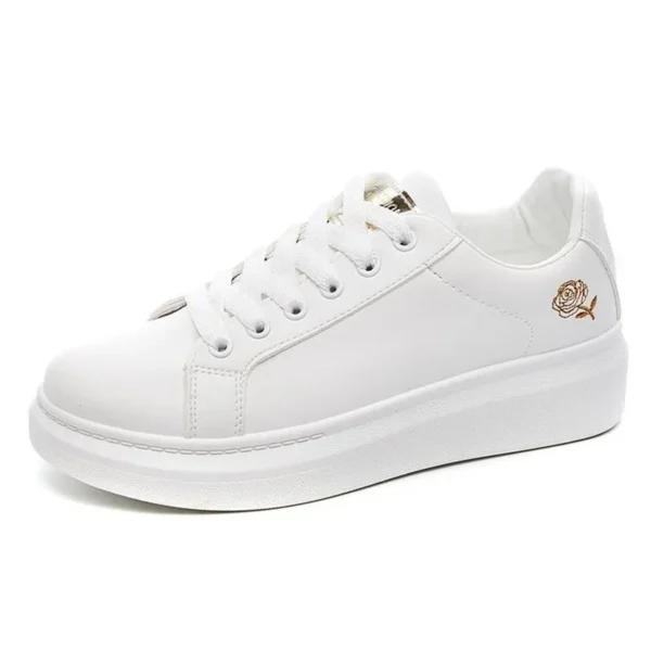 Chaussures de course blanches à lacets brodées de fleurs pour femmes, baskets décontractées respirantes, mode printemps et automne. – Image 3