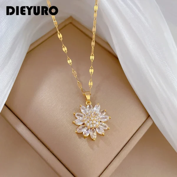 Collier de luxe en acier inoxydable 316L, pendentif de fleur en Zircon, nouvelle tendance, chaîne à clavicule.