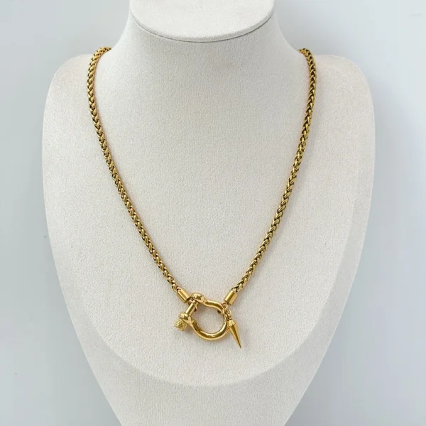 Collier Ras du Cou en Acier Inoxydable Plaqué Or 18K, Bijoux Étanches, Deux Tons, Fer à Cheval, YF3383 – Image 5