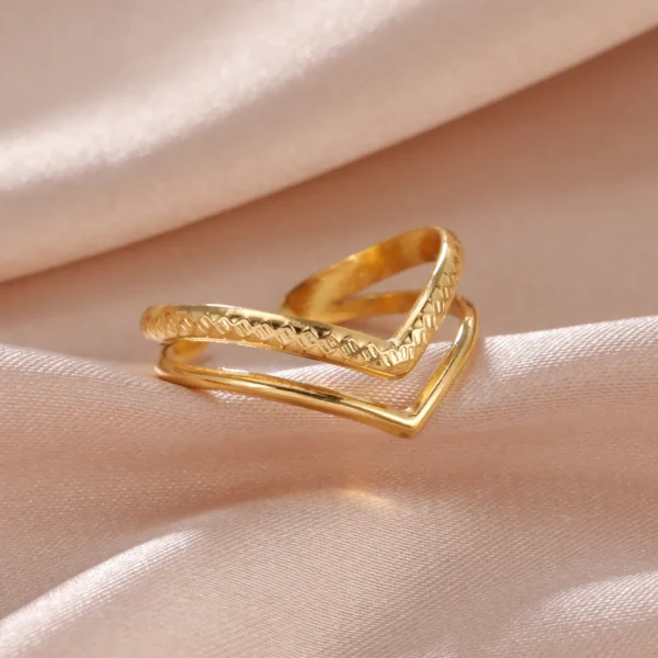 Bagues ouvertes en acier inoxydable pour femmes, coeur géométrique, réglable, esthétique, bijoux de fête. – Image 2