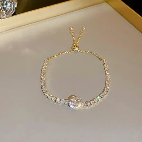 Bracelet en Acier Inoxydable Plaqué Or 18K pour Femme, Bijou Réglable, Complet de Strass, Nouvelle Collection 2022 – Image 6