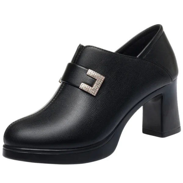 Chaussures en cuir souple polyvalentes pour femmes, chaussures à plateforme imperméables, bouche profonde élégante, talons aiguilles, robe d'affaires de bureau, printemps, automne – Image 6