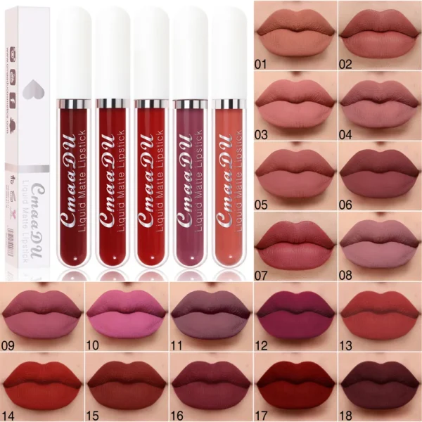Rouge à lèvres mat velours sexy longue tenue – Rouge à lèvres liquide rose, coupe antiadhésive et formule imperméable, 18 nuances magnifiques – Image 2
