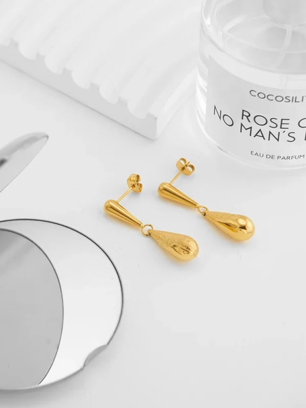 Enfashion-Boucles d'oreilles goutte de pluie pour femme, bijoux rétro, acier inoxydable, document en or, mode, rencontres, E1596 – Image 6