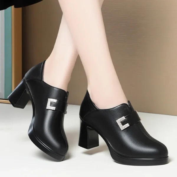 Chaussures en cuir souple polyvalentes pour femmes, chaussures à plateforme imperméables, bouche profonde élégante, talons aiguilles, robe d'affaires de bureau, printemps, automne – Image 2