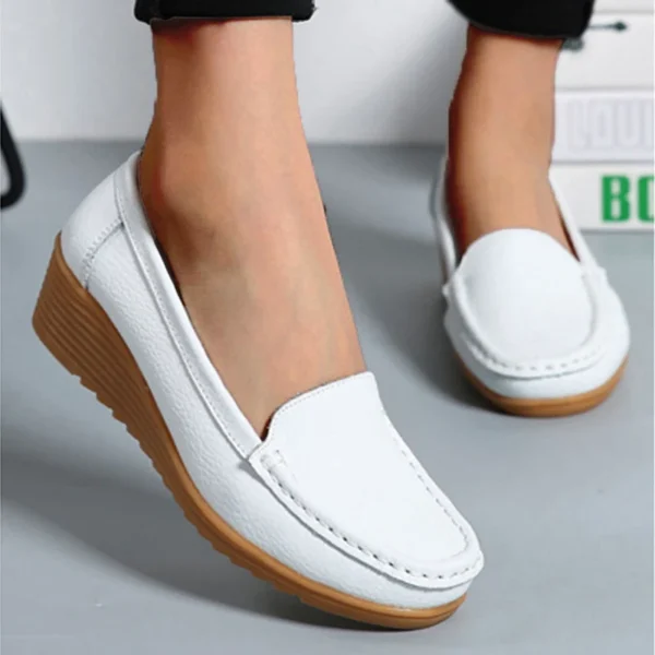 Chaussures plates en cuir véritable pour femmes, ballerines décontractées, chaussures creuses pour femmes, chaussures d'infirmière. – Image 2