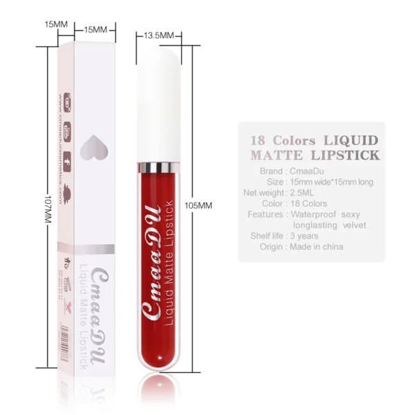 Rouge à lèvres mat velours sexy longue tenue – Rouge à lèvres liquide rose, coupe antiadhésive et formule imperméable, 18 nuances magnifiques – Image 5