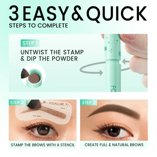Poudre à sourcils naturelle et imperméable FOCALLURE – Tampon à sourcils multi-usages, hautement pigmenté, résistant à la transpiration – Image 4