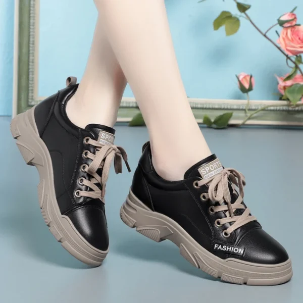Chaussures de trekking en cuir souple non ald pour femmes, chaussures de sport à lacets, semelle optique, loisirs, planche à roulettes, nouveau, printemps, 2024 – Image 5