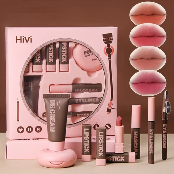 Coffret cadeau de maquillage HiVi – Poudre, colle, rouge à lèvres et essentiels de maquillage pour un cadeau de Saint-Valentin parfait