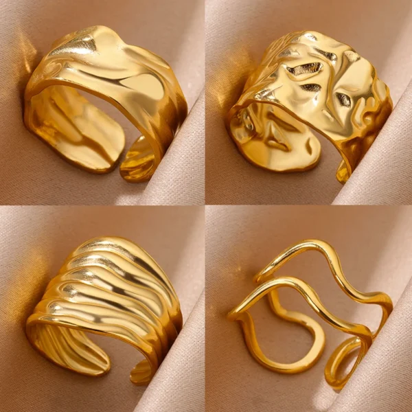 Bagues Ouvertes Épaisses Géométriques Irrégulières pour Femme, Acier Inoxydable, Bague de Mariage en Or, Bijoux Esthétiques à la Mode, Cadeau de ix