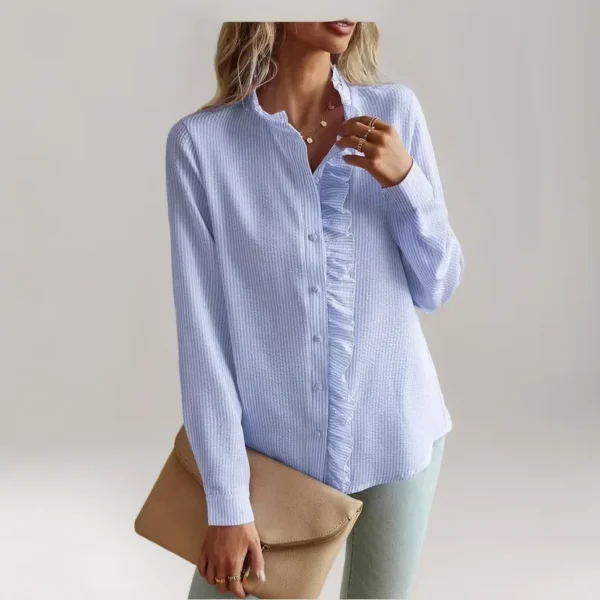 Chemise à manches longues pour femme, haut boutonné, bord à volants, transfrontalier.