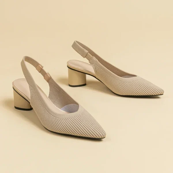 Chaussures à talons hauts en maille respirante pour femmes, chaussures à talons épais pointus, escarpins coordonnants, chaussures professionnelles, document solide, mode estivale – Image 6