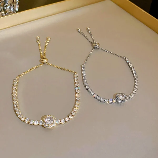 Bracelet en Acier Inoxydable Plaqué Or 18K pour Femme, Bijou Réglable, Complet de Strass, Nouvelle Collection 2022