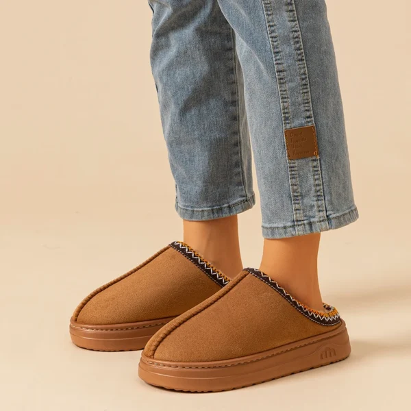 Chaussons en peluche pour femmes et hommes, fourrure floue, semelle souple anti-brûlure, extérieur, intérieur. – Image 2