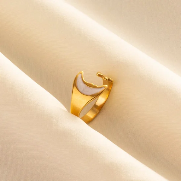 Bague en émail blanc pour hommes et femmes, soleil, lune, étoile, cœur, ailes, matiques en acier inoxydable, bijoux de doigt de style Ins, pas de décoloration, mode – Image 5