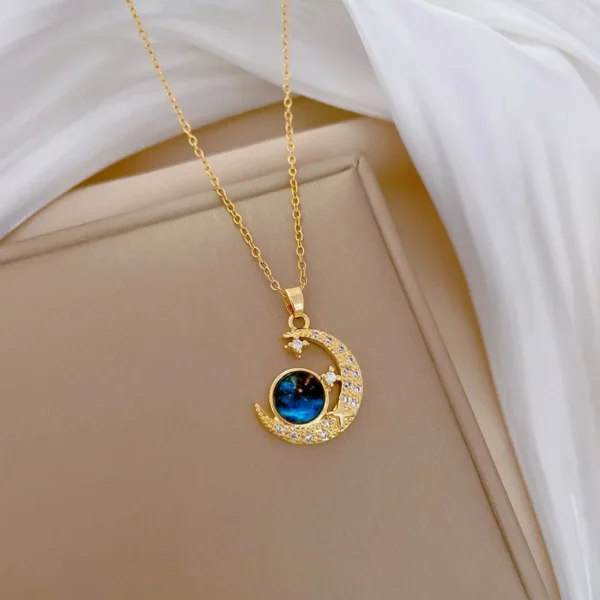 DIEYURO SION L-Collier pendentif en acier inoxydable pour fille, ciel étoilé rêveur et lune, cadeau de bijoux fantaisie, nouvelle tendance, clavicule – Image 2