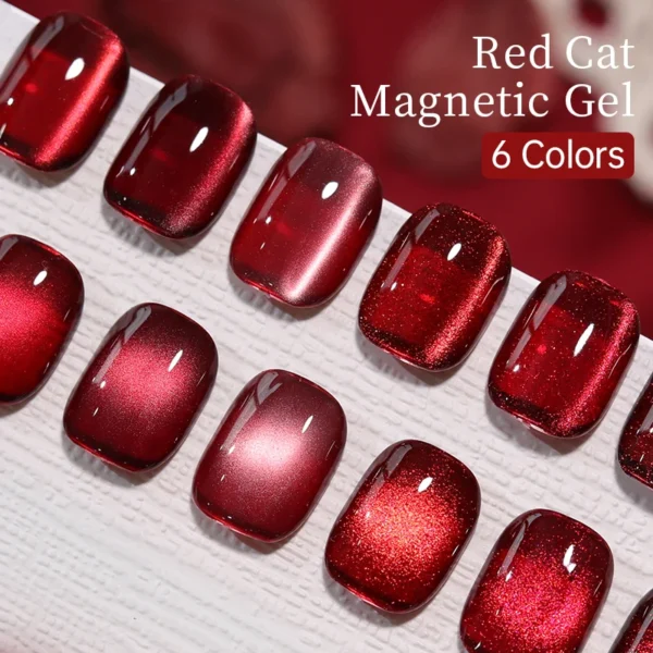 Vernis à ongles gel magnétique UR SUGAR 15 ml Winter Red Shine Cat – Paillettes rouges étincelantes, semi-permanent, couche de finition à tremper – Image 2
