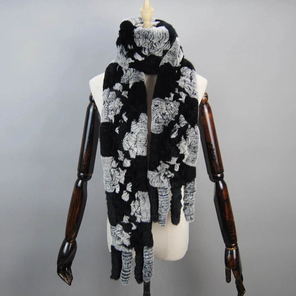 Écharpe en Fourrure group pour Hommes et Femmes, Écharpes en Fourrure de Lapin Naturelle, Longue Écharpe Chaude, 176cm – Image 2