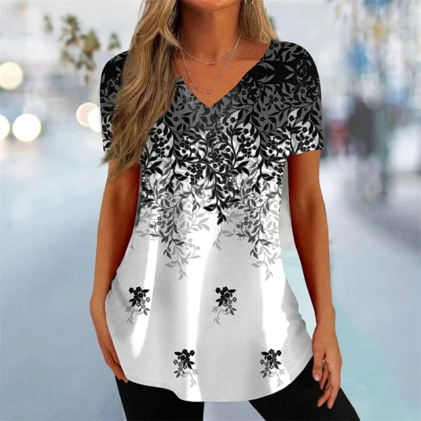 T-shirt à manches courtes et col en V pour femmes, Vêtements College de fleurs 3D, Magnifique