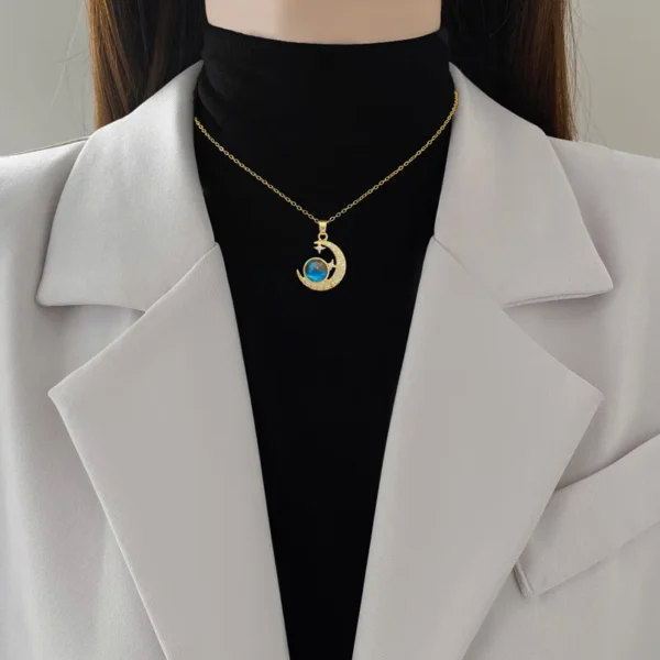 DIEYURO SION L-Collier pendentif en acier inoxydable pour fille, ciel étoilé rêveur et lune, cadeau de bijoux fantaisie, nouvelle tendance, clavicule – Image 4