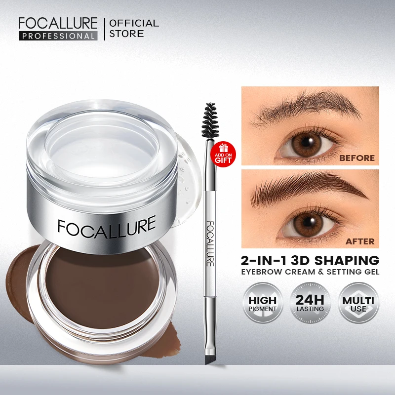 Pommade à sourcils 2 en 1 FOCALLURE Gel-cire – Rehausseur de sourcils imperméable et longue durée avec brosse